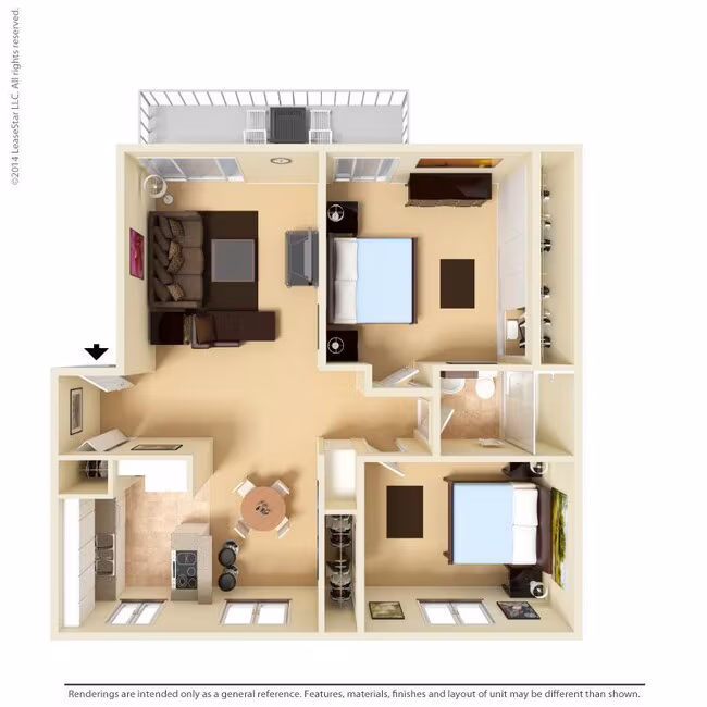 Medium 2 Bed 1 Bath Cozy 233 floor plan
